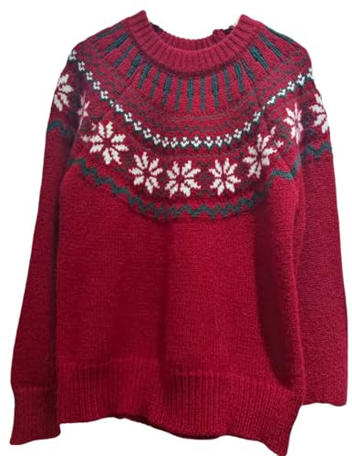 Generisch Jersey de Navidad para mujer con copos de nieve - Jersey noruego rojo en estilo Fair-Isl | Jersey de punto clásico para el invierno, Style_f01 Red, S