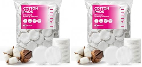 LALILL Tampons de Coton 600 Pièces – Cotons Démaquillants non Pelucheux – Nettoyage du Visage – Tampons Cosmétiques Doux – Format Familial (Lot de 2)