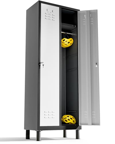TwinThink Taquilla Metalica 180 x 64 x 40 cm Taquillas Vestuario de 2 Puertas - Taquillas Metalicas de Cerradura con Llave - Taquilla Vestuario 2 Puertas Metalicas (Blanco/Negro)