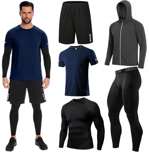 Holure Herr sport löpning set (förpackning med 4) atletisk skjorta + kort/kompression skjorta + byxor skinn träningsoverall gym kostymer