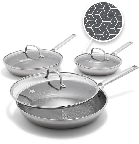 GreenPan Hybrid 6 Piece (8,10 & 12) Stainless Steel Skillets with Lids