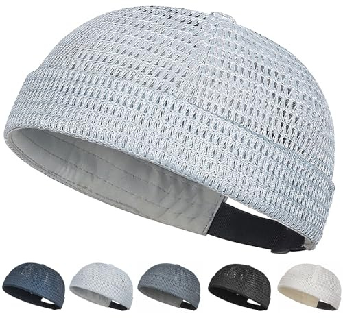 Initlove Docker Hat for Mens Mesh Beanie Cap Breathable Brimless Sailor Hat B Light Grey