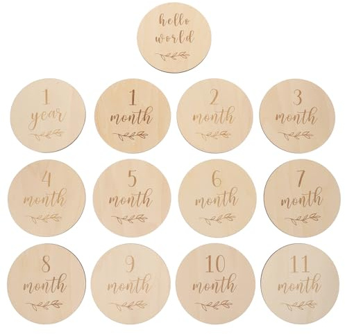 Gadpiparty Cartes Mensuelles en Bois 13 Pièces pour Bébé Jalons de Croissance, Accessoires Photo Naturels, Surface Lisse et Sûre pour Annoncer la Naissance Grossesse