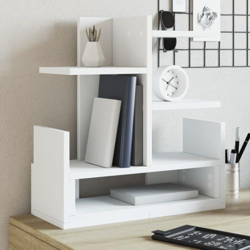 Runheo Organiseur de bureau blanc en bois 49 x 20 x 52,5 cm, étagère d'organisation pour dossiers, agrafeuses, dossiers, intercalaires, documents, poste de travail de bureau, charge maximale de 20 kg