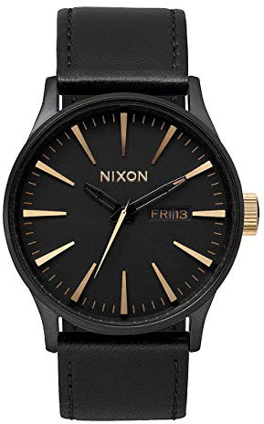 Nixon Armbanduhr Sentry Leder Matte Black / Gold
