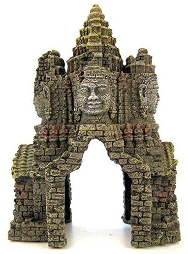 Rosewood Temple Gate Angkor Wat Aquarium Ornament,Dark Green