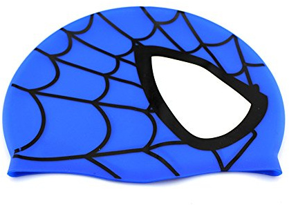 Swimming Cap, Waterproof Silicone Unisex Swimming Hat Spider Pattern Long Hair Hat for Kids Children,Boys and Girls for Water Sports (Blue)