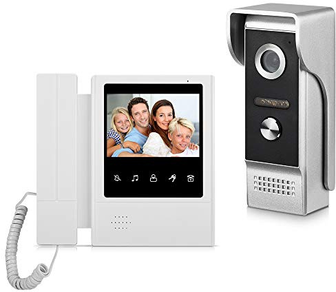 AMOCAM Sistema de videoportero, monitor táctil de 4.3 pulgadas, kit de timbre de video con cable, cámara de visión nocturna infrarroja, intercomunicador de puerta, estilo teléfono interior y exterior
