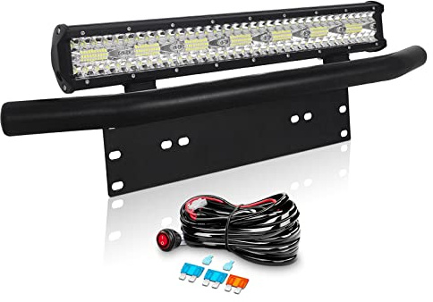 Willpower 51cm 20'' 420W Barre LED Spot et Inondation + Support de Plaque D'immatriculation + Faisceau de Câblage Rampe LED 12V 24V Bar Feux LED pour 4x4 Voiture Camion Tracteur Quad Bateau