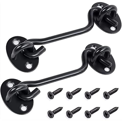 Bailinks 2 Pack 75mm Hook and Eye Latch, Stainless Steel Heavy Duty Cabinet Door Lock for Window and Door Gate Window Closet Shed (Black)