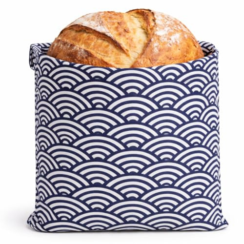 Li’l Things CLASSIC Beeswax Bread Bags – Reusable Plastic-Free Bread Storage (Set of 2) for Sourdough & Homemade Loaves – Breathable & Washable – Japanese Seigaiha Waves
