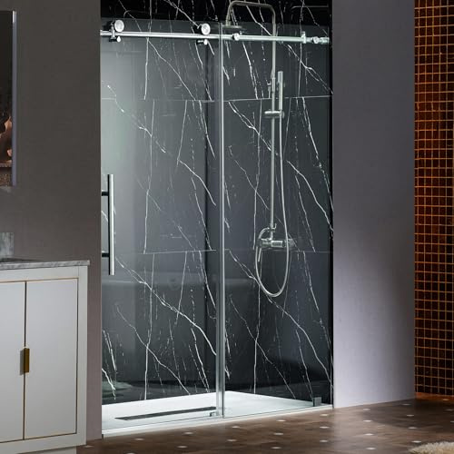 Woodbridge Frameless Sliding Shower Doors with Soft Close System, 57.5-60 Width x 76 Height with 3/8(10mm) Clear Tempered Glass in Polished Chrome Finish, BSDC6076-C