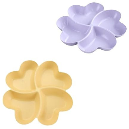 Snackteller Herzförmige Snackschale Süßigkeiten Schale Snackteller mit Fächern Snacktablett 4 Fach Obstteller Wiederverwendbar Hellviolett und Gelb für Nüsse Desserts 2 Stück