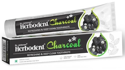 Herbodent® Charcoal Toothpaste -185g Pack of 1 | Whitens Teeth & Fresh Breath: No Bleach, No Fluoride | Activated Bamboo Charcoal & Organic Herbs-Wheat Germ, Thyme, Clove