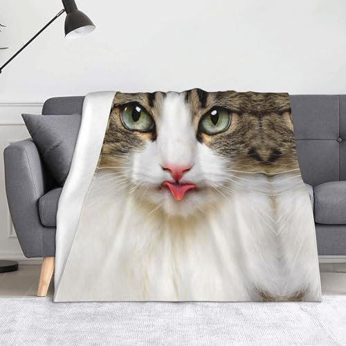LAMAME Weiche Decke mit Katzenmotiv, warme Decke