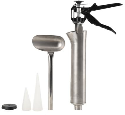 MECUTP Pistolet à mortier - Pistolet à joints pour mortier - Portable - Pistolet à mortier - En acier inoxydable - Avec 2 buses et 1 joint d'étanchéité - Pistolet à mortier - Compresseur pour sceller