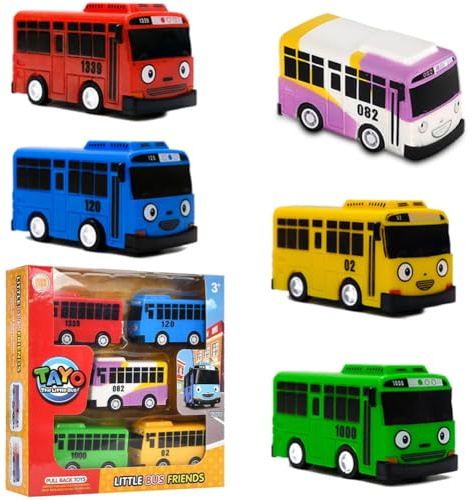 5PCS Alloy Diecast Bus Toy Vehicle Set with Box - Pull Back Friction Powered Mini Cars for City Play - Kids Model Car Gift