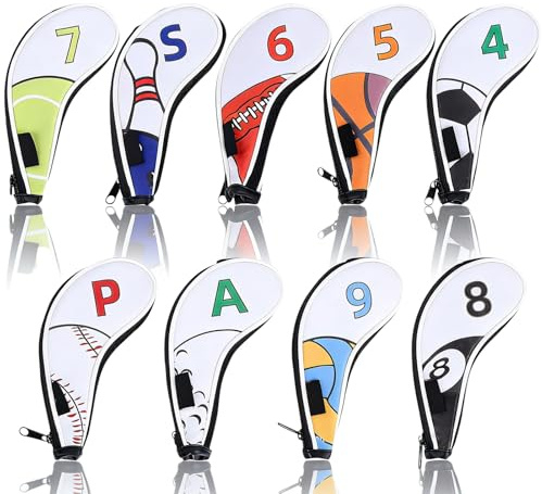 9Pcs Couvre-têtes de Clubs de Golf en Forme de Fer, Étanche Couvre-Clubs de Golf avec numéro pour Hommes Femmes, golfeurs droitiers et gauchers Compatibilité Universelle avec Tous Les fers
