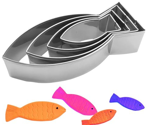 Tagliabiscotti per cracker di pesce, tagliabiscotti per pesce - Stampo per torta in acciaio inossidabile 4 pezzi,Set di formine per biscotti, forme di formine per biscotti, formine per biscotti e fond