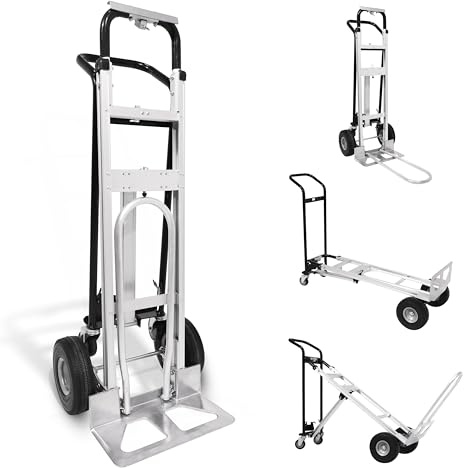 Olympia Tools 3-in-1 Aluminum Convertible Hand Truck - Heavy Duty Industrial Appliance Dolly 4-Wheel Platform Cart - Up to 1000 LBS Loading Capacity Mobility Moving Dolly - 3 Positions, 62 Height