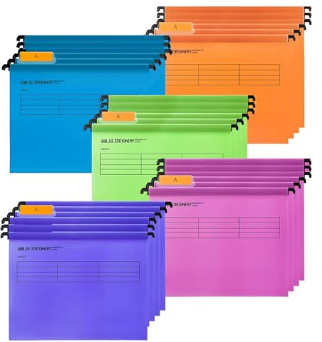 30 cartelle sospese in polipropilene, formato A4, con linguette e inserti per carte di credito, per scuola, casa, lavoro, ufficio (5 colori)