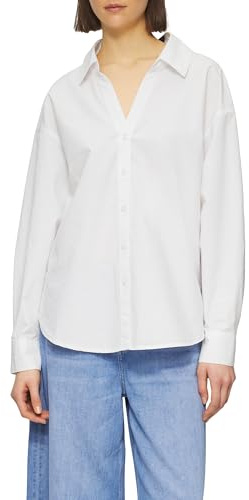 s.Oliver Blusa de Popelina de Corte Relajado con Lazo, Blanco, 44