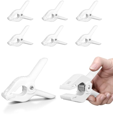 EMART, Confezione da 6 morsetti a molla resistenti, 11,4 cm, in plastica, per cabina fotografica, sfondo, studio fotografico, lavorazione del legno, arco a palloncino, artigianato, colore bianco