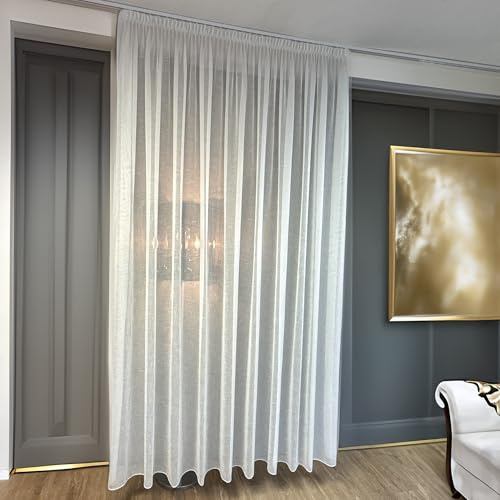 Cortina confeccionada de poliéster de alta calidad en color blanco con aspecto de lino y elegante cinta de humo (alto/ancho: 245/300 cm)
