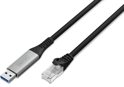 DIGITUS Câble réseau USB – Type-A vers RJ45 – USB-A 3.2 Gen1 – 1 Gbit/s – 15 m – LSZH – CAT 6A S/FTP – AWG 26 – Plug & Play – Noir