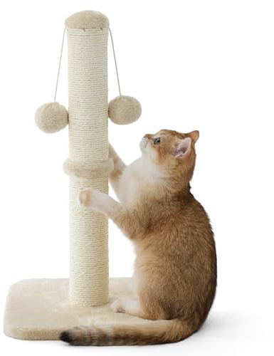 Lesure Cat Scratching Post for Indoor Cats 57cm | Tall Sisal Scratch Post with Hanging Toy Ball, Small Scratching Posts for Indoor Adult Cats with Stable Base, Beige
