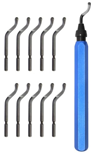 Entgrater Werkzeug Universal, 11 Stück, Entgrater, Metallgriff Handentgrater mit 11 Stück Ersatzklingen, 360° Rotierender Klinge Schneidwerkzeug, für Stahl, Kupfer, Kunststoff, Aluminium