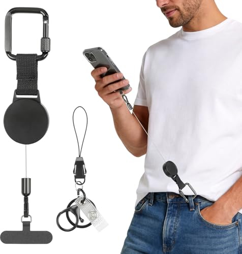 Kiiwah Correa Retráctil para Teléfono Movil, Antirrobo Llavero Extensible, Cordón para Movil con Gancho 360°Metálico Bloqueable, Anti-Drop Tether de Teléfono para Senderismo, Escalada y Ciclismo