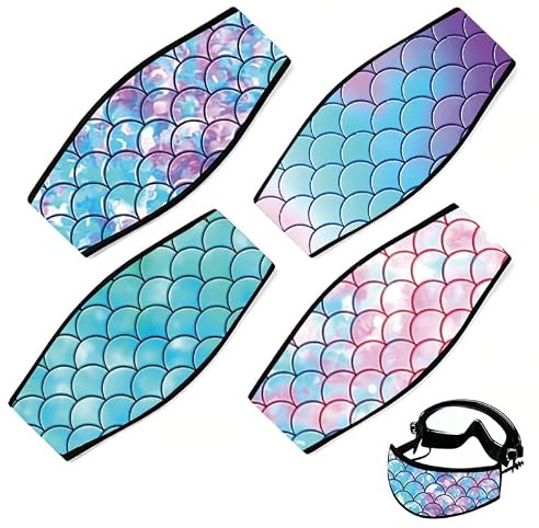 INFUNLY 4PCS Fish Scales Scuba Mask Strap Cover Mermaid Scales Dive Mask Strap Neoprene Masks Slap Straps Waterproof Diving Headband for Men Women Snorkeling Diving Swimming Water Sports
