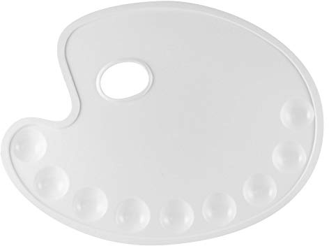 KREUL 4177 - Paleta de plástico para mezclas, aprox. 29 x 22 cm, blanca, ovalada con 9 hendiduras y orificio de agarre, para pintura acrílica y acuarela