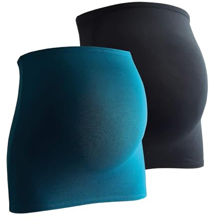 Mamaband Maternity Bump Band in Twin Pack with Pack of 3 Jeans Extenders, Back Warmer and Top Extender for Pregnant Women, Stretch Fabric Maternity Wear, Petrol/Black, Medium/Large
