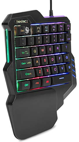 ENHANCE Gaming Keypad One Handed Gaming Keyboard - 7 Color LED Backlit, Programmable Keys, Ergonomic Wrist Pad and Braided USB Cable - Small Keyboard Great for FPS Games