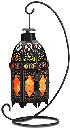 Himalayan Salt Lamp Rock Salt Metal Basket Table Lamp, Black | Handcrafted Natural Crystals Emit Warm Amber Glow, Mood Lighting for Bedroom Living Room Office, Calming Ambiance