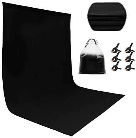 Miorkly Fond Noir,Toile de Fond 1,8 × 2,8 m avec 6 Pinces,Décors pour Studio Photo,100% Polyester Pliable Portable Noir Photographie Backdrop(Support de Toile de Fond Non Inclus)