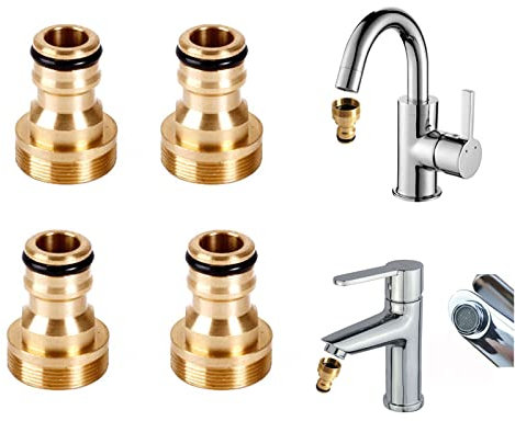SHULLIN 4PCS Messing Wasserhahnverbinder Schlauchanschluss Wasserhahn Universal Wasserhahnanschluss Schlauchadapter Wasserhahn Adapter für Garten Küche Innengewinde 22mm Außengewinde 24mm