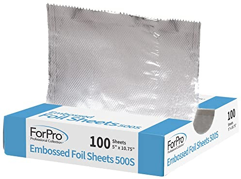 ForPro Professional Collection Embossed Foil Sheets 500S, Aluminum Foil, Pop-Up Dispenser, for Hair Color Application and Highlighting Services, Food Safe, 5 W x 10.75 L, 100-Count