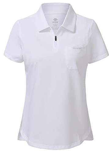 MoFiz Polo Shirt Femme de Sport à Manches Courtes Coton Polo Golf Tennis Tops Blanc M