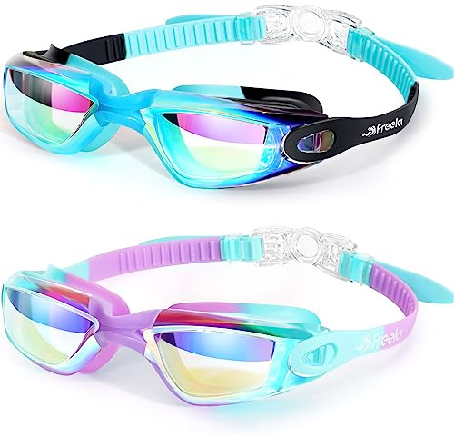 Freela 2 Pack Swim Goggles for Kids 6-14 5-7 4-7 3-6 3-5 Anti Fog UV Protection Soft Silicone Toddler Boys Girls Clidren Goggles Waterproof No Leaking Clear Swimming Goggles Beach Water Pool Goggles