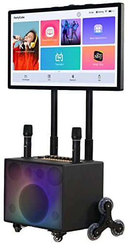 ARWIC Portable Karaoke Machine Complete Karaoke System Includes Bluetooth Speakers on Wheels, 2 Bluetooth Microphones, Disco Ball, LED Speaker Light, Cell Phone Stand black