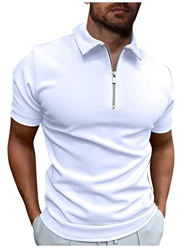 TIMELYE Poloshirt Herren Kurzarm Einfarbig Basic Golf T-Shirt Polohemd Slim Fit T Shirt Sports Shirts Tshirt Sport mit Reißverschluss