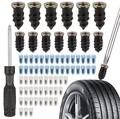 Zocipro 60 Stück Vakuum Reifen Reparatur Nagel,Reifenreparatur, Reifen Reparatur Nagel,mit Schraubendreher,Reifenreparatur-Gumminagel,Schlauchlose Reifen-Reparaturset, für Auto,Motorrad