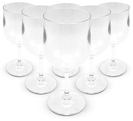 DOJA Barcelona Copas de vino de policarbonato transparente, 300 ml, 6 unidades, 170,3 x 78 x 3 mm, vasos de plástico de policarbonato, vasos de plástico duro reutilizables, para vino, sidra
