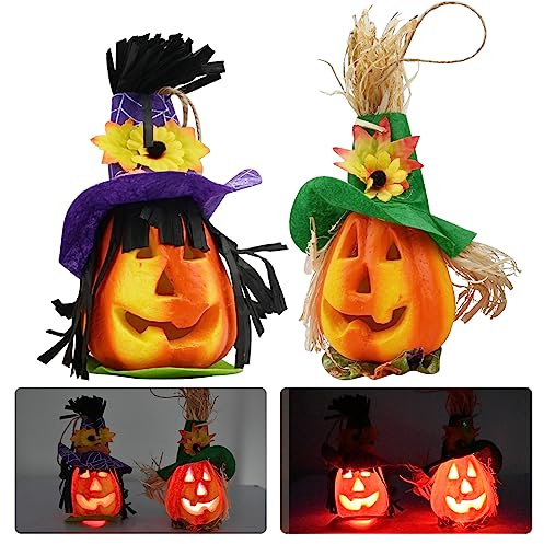 TSLBW Linterna de Calabaza de Espuma de Halloween de 2 Piezas, Linterna Intermitente de Calabaza, Accesorios Decorativos de Casa Embrujada, Suministros para Fiestas de Halloween (B)