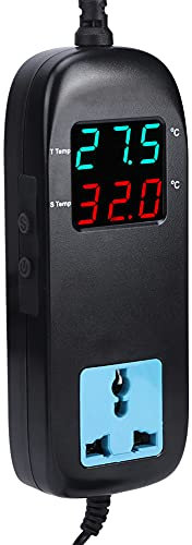 Haofy Digitaler Temperaturregler, Elektronischer Thermostat mit Netzkabel für Reptilien, Homebrew, Aquarium, Gewächshaus, Terrarium, Ballonheizung (EU-Stecker)