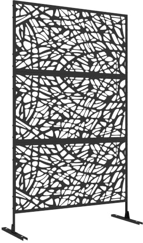 Outsunny Decorative Garden Privacy Screen with Stand, 6.5FT Metal Divider | For garden, pool, hot tub, twisted line style, decorative privacy panel, includes expansion screws