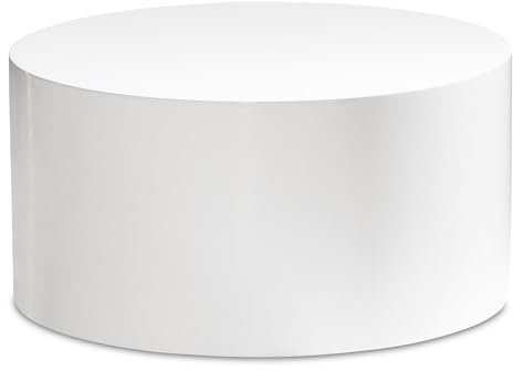 Wohnling Couchtisch MONOBLOC 60x60x30 cm Weiß Hochglanz, Design Wohnzimmertisch Rund, Lounge Sofatisch Schlicht, Kaffeetisch Modern